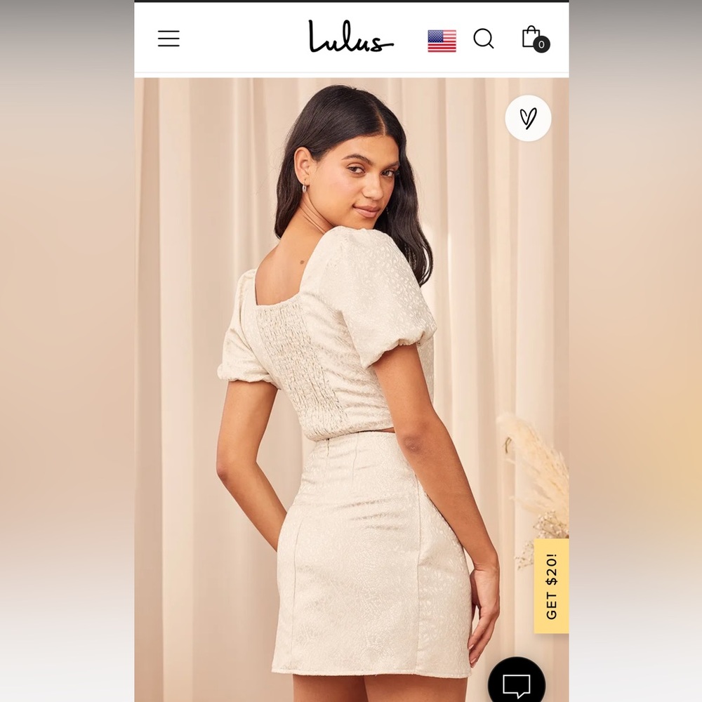 Elegant Affairs Cream Jacquard Puff Sleeve Two-Piece Mini Dress